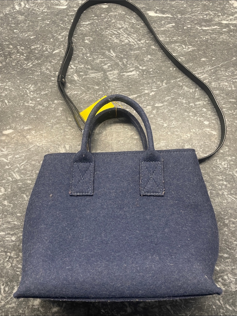 Structured Navy Felt Satchel with Detachable Black Strap